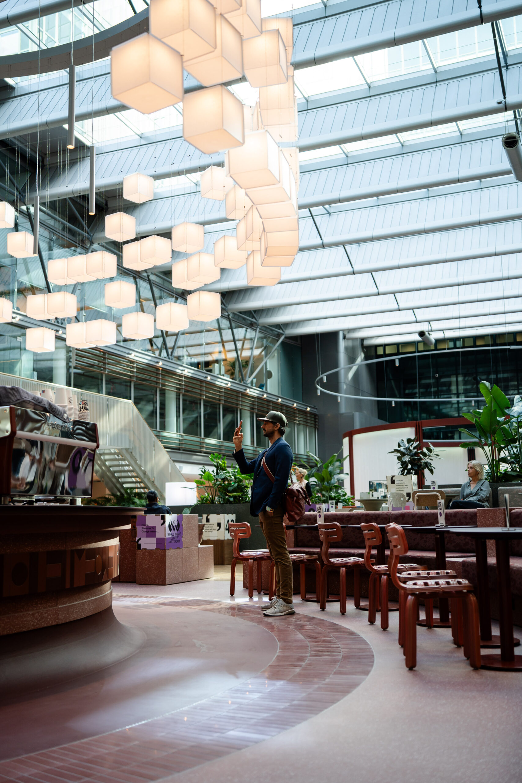 55503768088_46a3d180d1_o KUBIUS by VANTOT, a sculptural modular chandelier above the central bar in the Living Lobby of World Trade Center Amsterdam, designed with TANK for CBRE. An eye-catching architectural lighting installation and social meeting point.